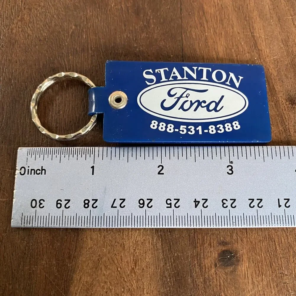 Ford Stanton Blue Rubber Keychain Key Ring Fob USA Vintage